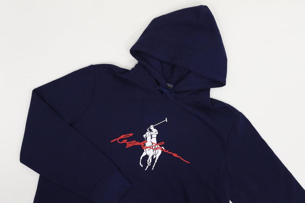 Polo Ralph Lauren Big Pony Print Pullover Hoodie with Kangaroo Size Navy Men's Pocket, M, (Product Code 01020099)
