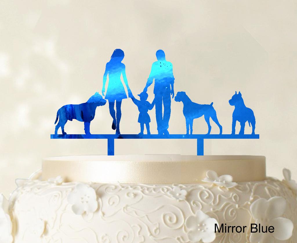 Изготовленный на заказ топпер для семейного торта с собаками, силуэт свадебного торта, топпер для украшения торта, вариант, доступный 6 "-7" дюймов