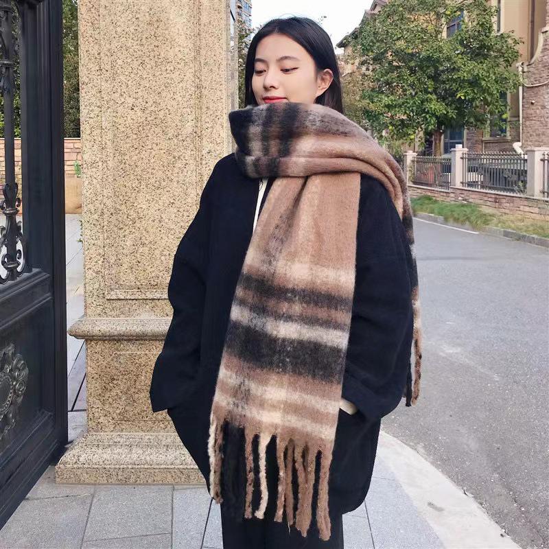 Korean-Style Plaid Cashmere-Inspired Scarf: Warm, Versatile Winter Shawl for Women