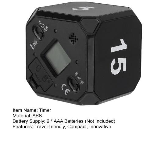Вращающийся кубический таймер 5-15-25-45 минут со светодиодным дисплеем, ползунковый переключатель, Pomodoro, портативный кубический таймер с вибрацией и беззвучным сигналом для работы, учебы, кухни