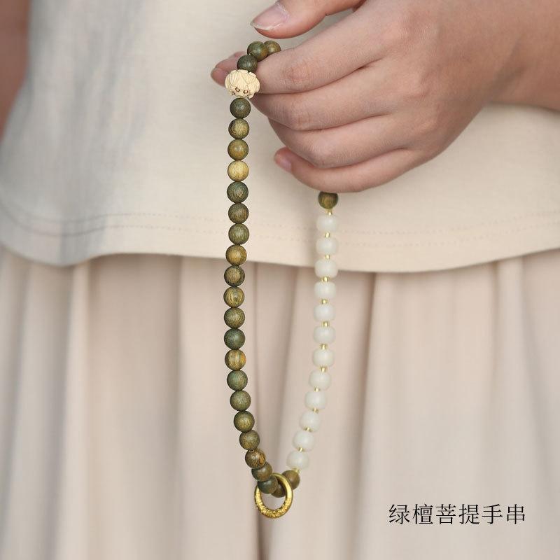 Original Old Material Green Sandalwood Buddha Bead Bracelet Female Forest Student Sandalwood Passion Seed Bracelet Couple Ethnic Style Male Female