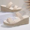 Мода Большой Размер 35-43 Плетеные Сандалии на Танкетке Женские Летние Платформа Высокий Каблук Шлепанцы Женские Плетение из Соломенной Веревки Толстая Подошва Сандалии