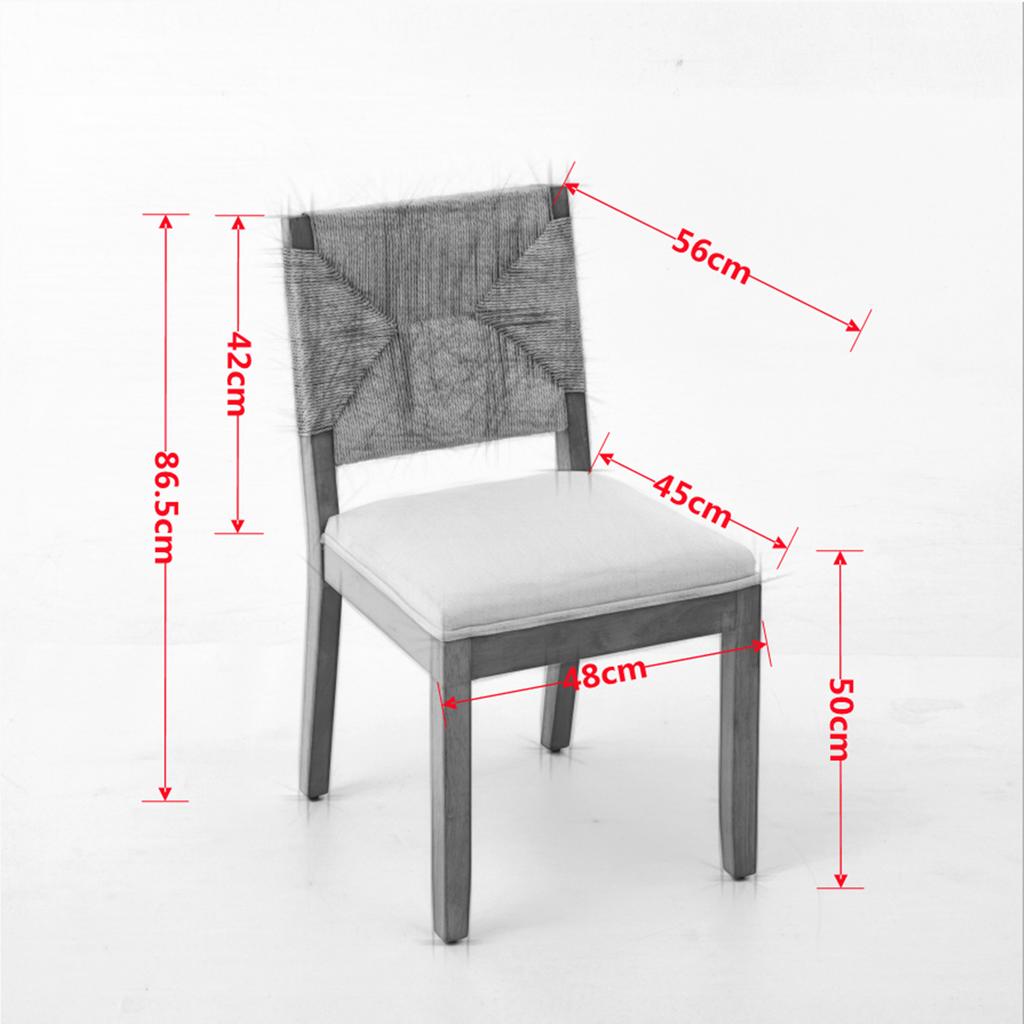 Mid-Century Modern Rope Rattan Dining Chairs Set of 2, Cane Backrest and Padded Seat, Linen Upholstered, Natural Finish, Beige,DE1883MT