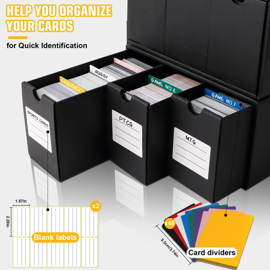 Коробка для хранения коллекционных карточек QLOUNI с коробкой, органайзером на 48 карточек для коллекционных карточек TCG MTG PTCG, бейсбольных карточек с этикетками, лентой 12-600CT и разделителями,
