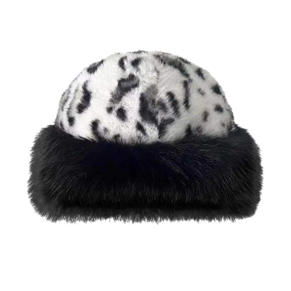 Норковый мех Леопардовый принт Плюшевая Монгольская шапка без полей Плюшевая Панама Осень и Зима