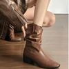 2024 Обувь Женские Ботинки До Середины Икры Женские Лаконичные Современные Ботинки Женские Плиссированные Круглые Носки Средний Каблук Слипоны Туфли Женские Zapatos
