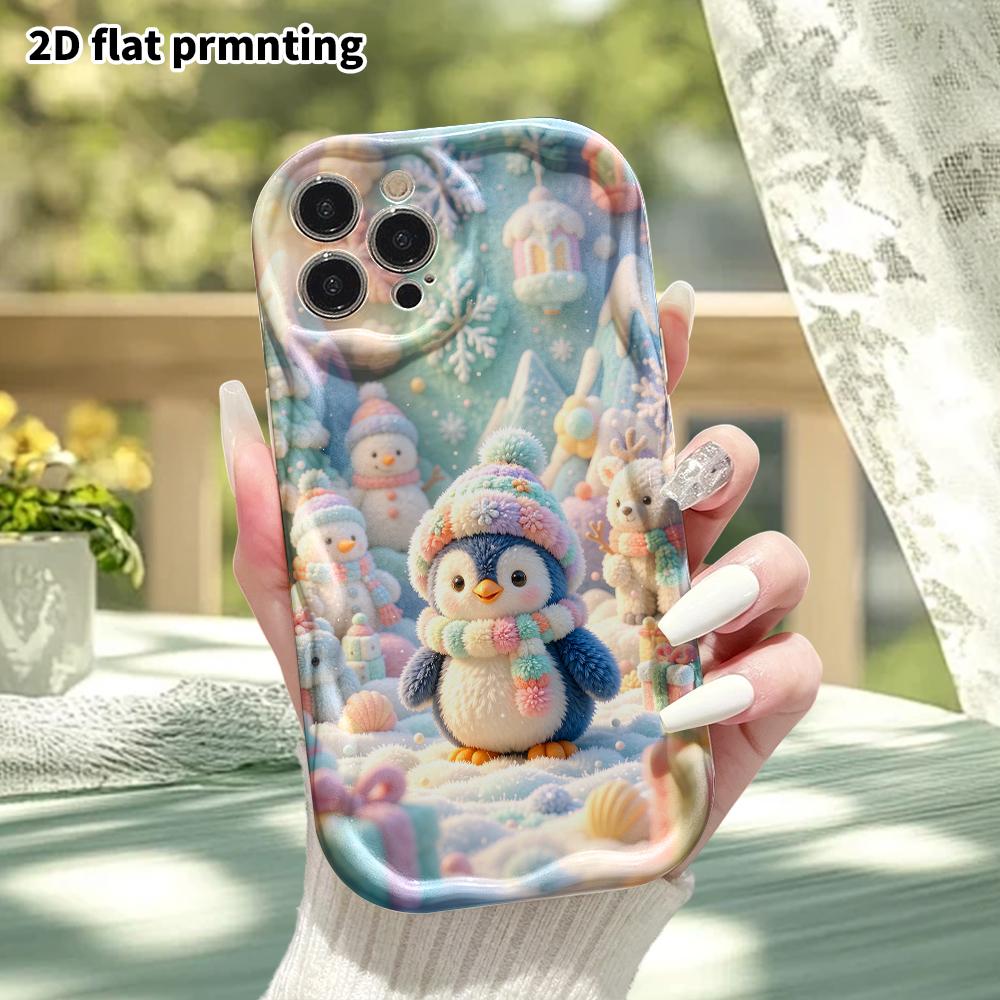 Phone Case: 2D flat, suitable for iPhone 18 17 16 15 14 13 12 Pro protective case, snowy mountain little penguin, perfect Christmas and Halloween holi