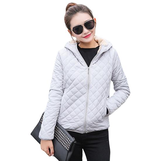 Winter Women Jacket Hooded Zip-up Long Sleeves Thick Plush Lined Solid Color