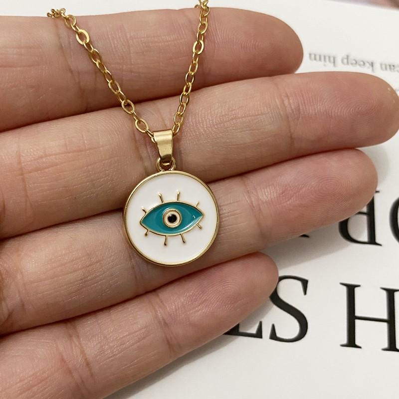 1PC Enamel Evil Eyes Pendant Necklace For Womens Zircon Big Turkish Eye Chains Choker Necklaces Clavicel Chains Lucky Zircon