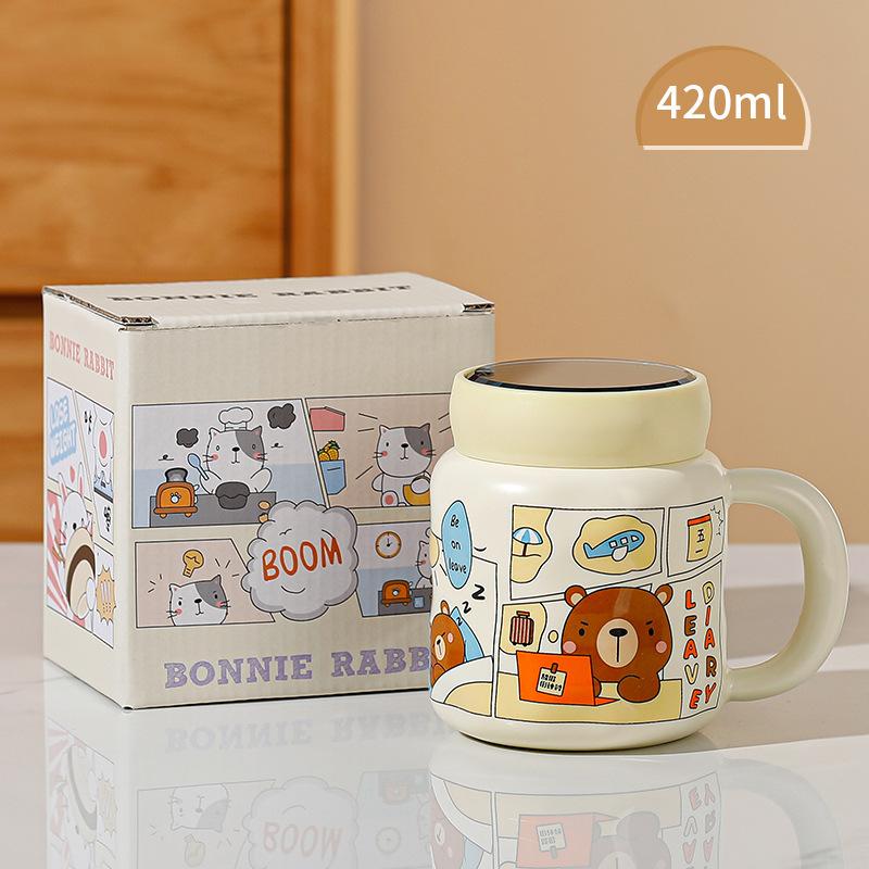 Cute Mug with Lid Spoon High Value Ceramic Water Cup Color Box for Girls Cartoon Office Couple Cup for Home Use