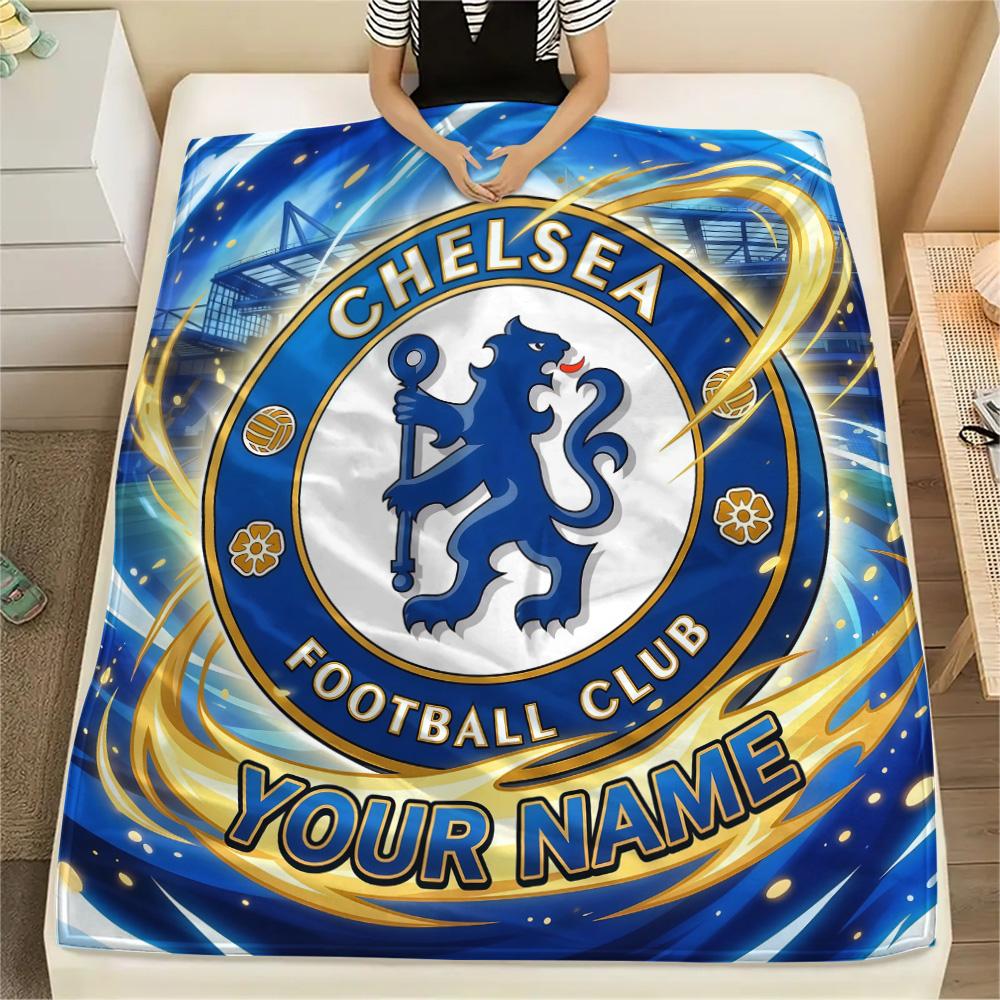 Custom Name Chelsea Football Club Flannel Blanket, High quality Comfortable for All Seasons, Home Decor, Warmth and Comfort