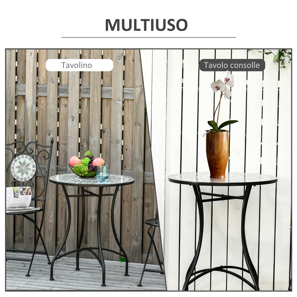 Round Mosaic Tabletop Garden Table - Grey/Black