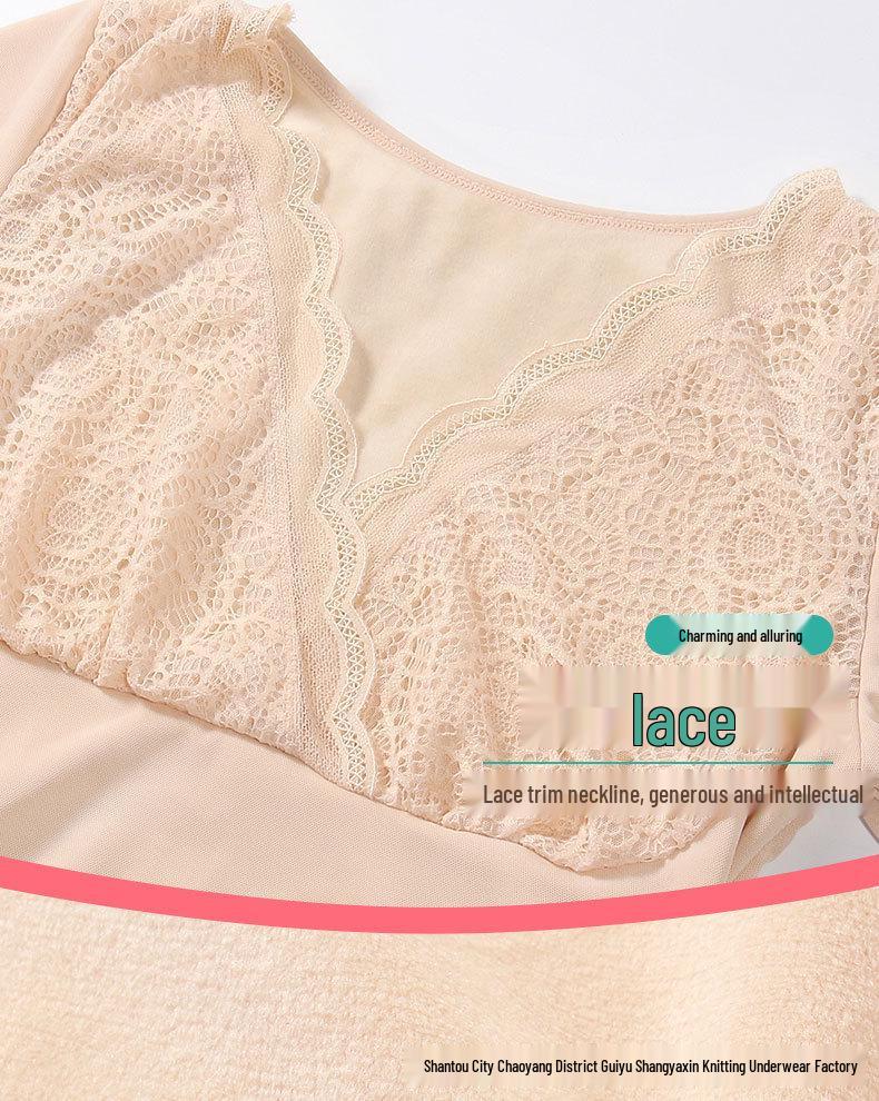 Топ в корейском стиле облегающего кроя с V-образным вырезом, на флисовой подкладке, тепловой, кружевной для женщин