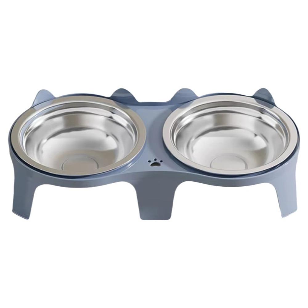 Raised Cat Bowl Double Cat Bowl Raised Structure Stainless Steel Food Water Bowls Sloped Anti-Tip Base Cat Feeding Station