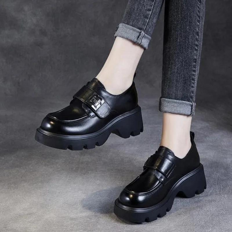 6 см роскошный дизайн подлинная коровья кожа мокасины женские туфли на высоком каблуке британский стиль кроссовки на металлической платформе застежка-липучка