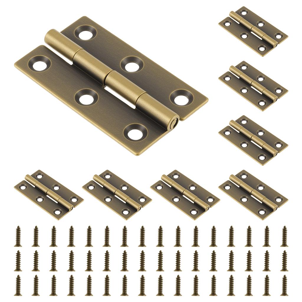 1.5 Inch Solid Brass Mini Butt Hinges, 8 Pcs with 48 Screws for Jewelry Box / Small Cabinet / Wooden Craft Hardware