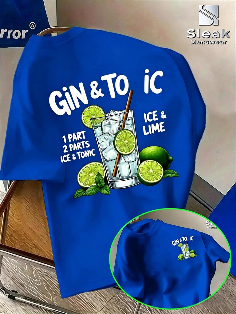 Summer Unisexs Loose TShirt Gin Tonic Ice Lime Cocktail Graphic Print Short Sleeve Tees Casual Streetwear Male Tops 100 Cotton