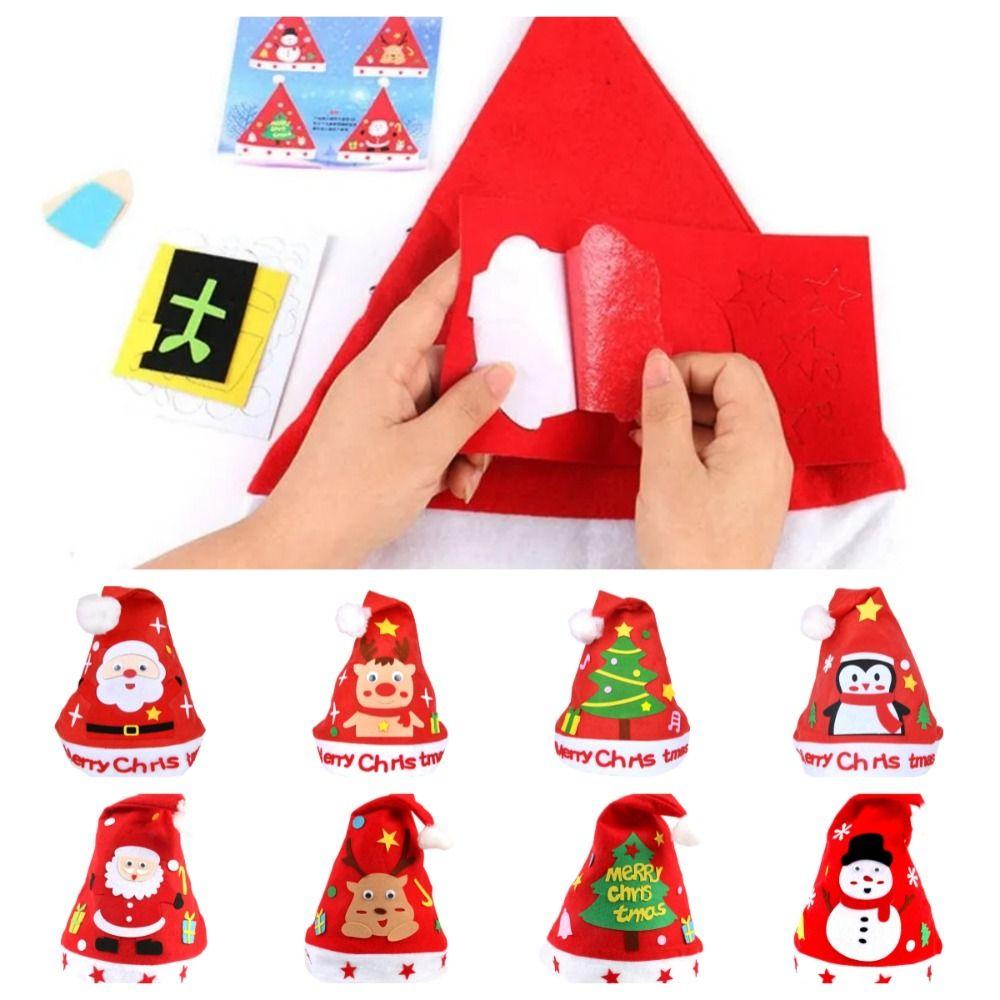 Non-woven Fabric DIY Christmas Hat Toy Santa Claus Kriss Kringle Hat Kids Xmas Arts Hats Toddlers