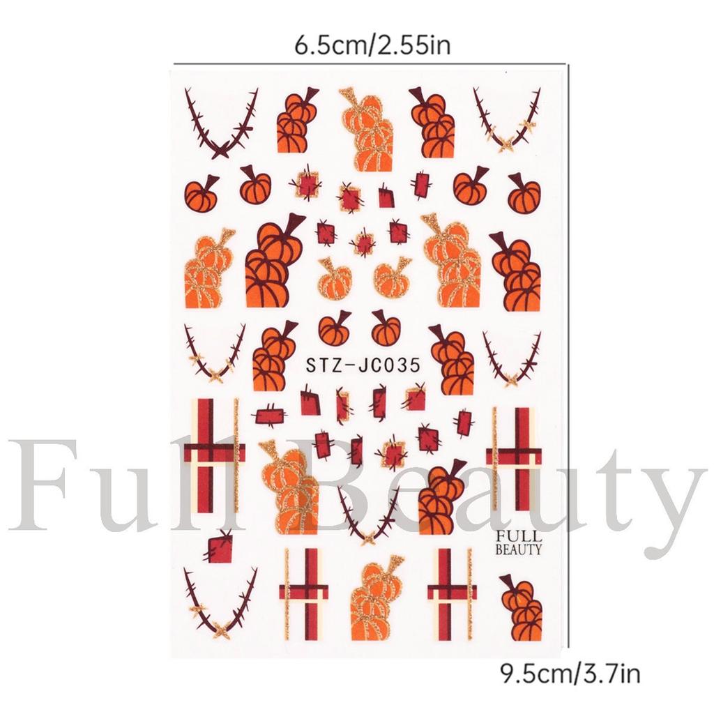 New nail art stickers ins autumn pumpkin retro plaid thorn lines thanksgiving adhesive nail stickers