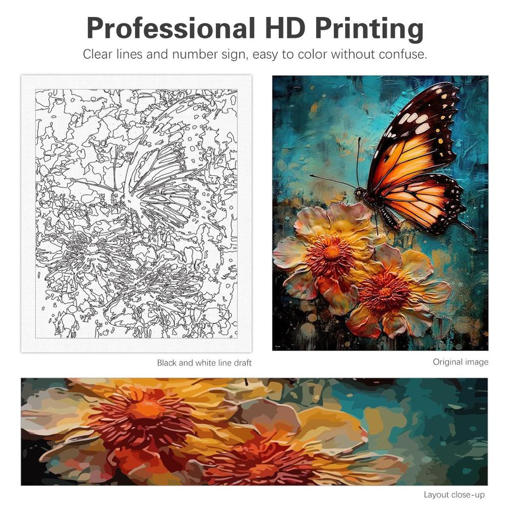 Frame Butterfly And Flowers Painting By Numbers Kits For Beginner Handmade Drawing On Canvas Picture By Numbers For Home Decors 40x50cm