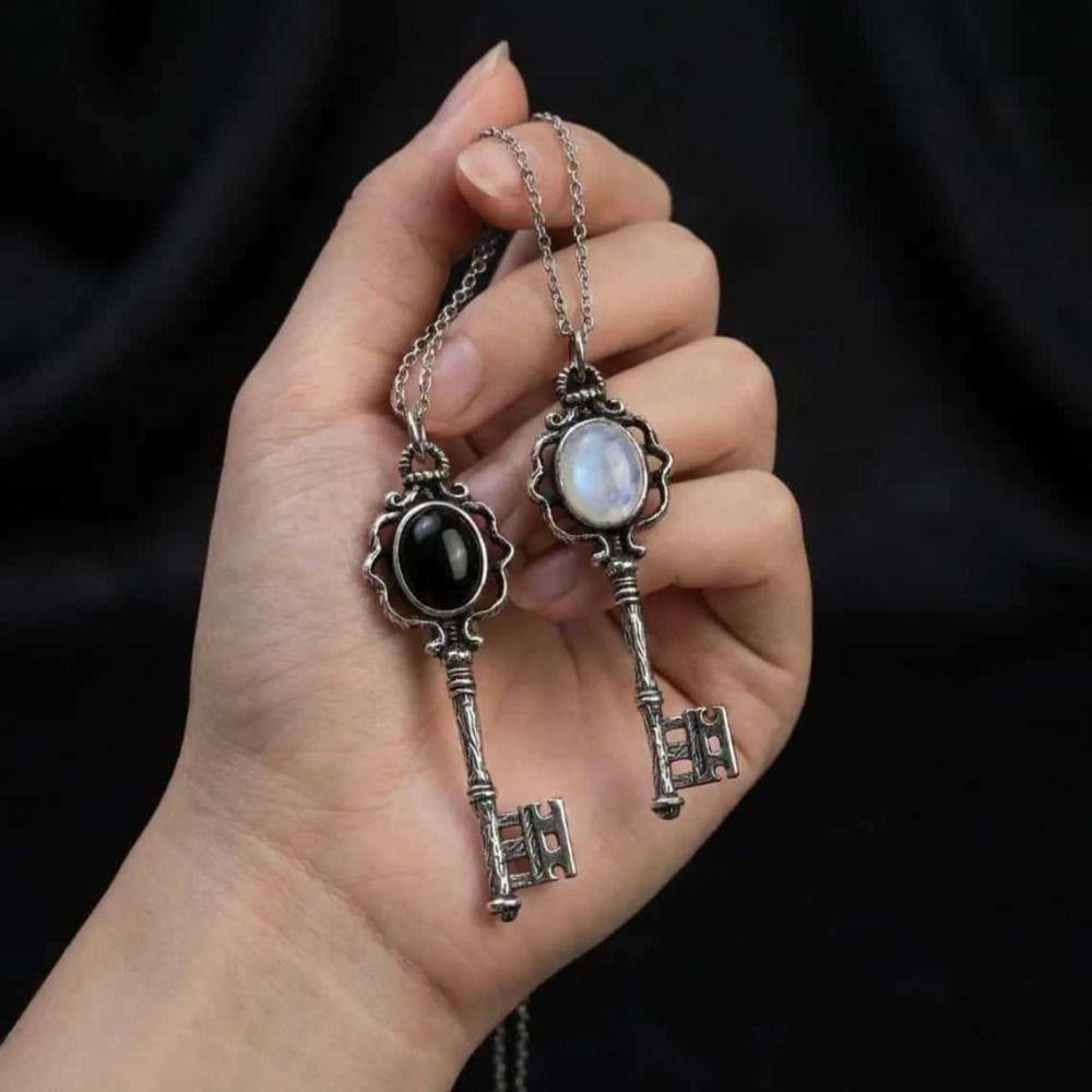Obsidian Skull Key Necklace Moonstone Moonstone Necklace Valentine's Day Gifts
