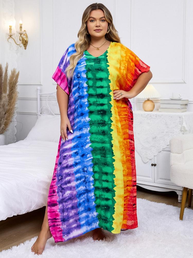 EDOLYNSA Стильный красочный женский богемный халат, длинное платье, свежее платье для отдыха, непринужденное домашнее платье, пляжная одежда, накидка Q1546