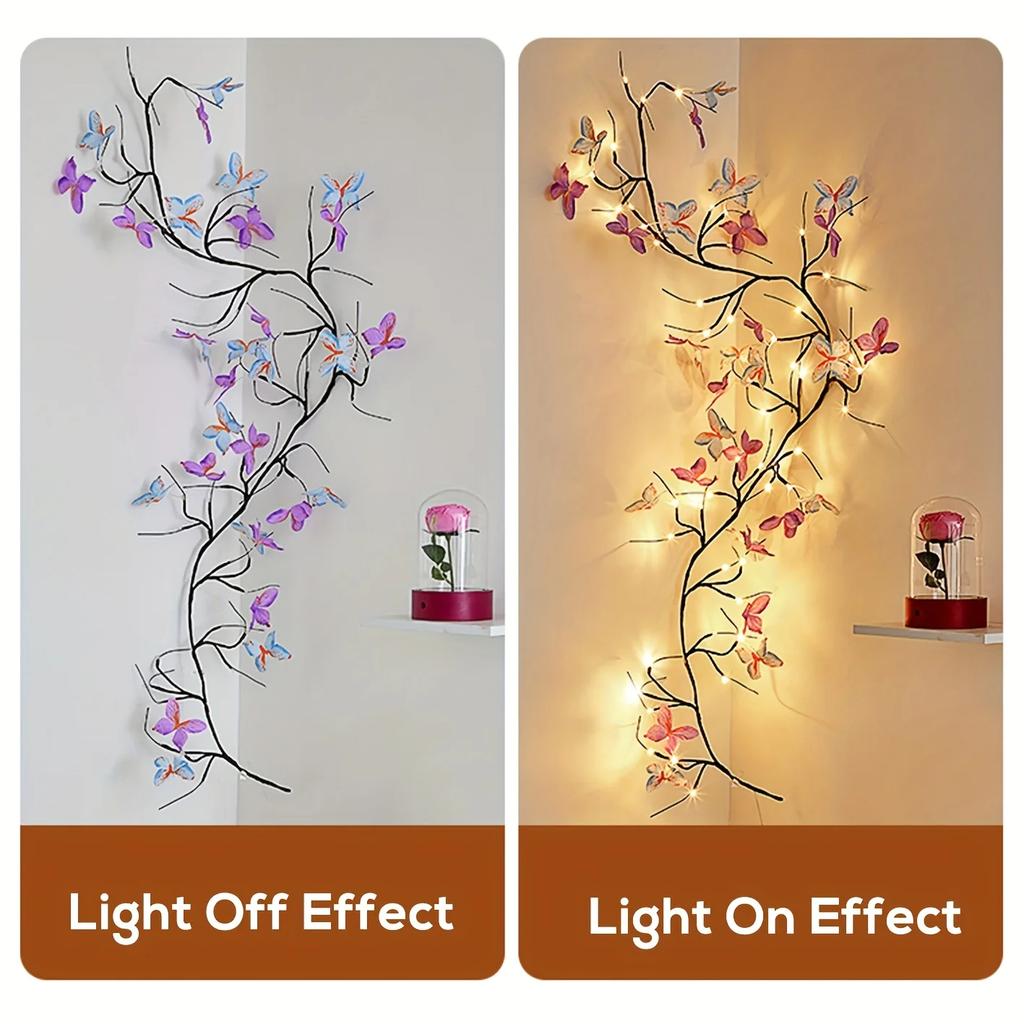 Butterfly Branch LED Light Powered by USB, 8 Modes Artificial Branch Light String Includes 30 LED Lights for Bedrooms, Weddings