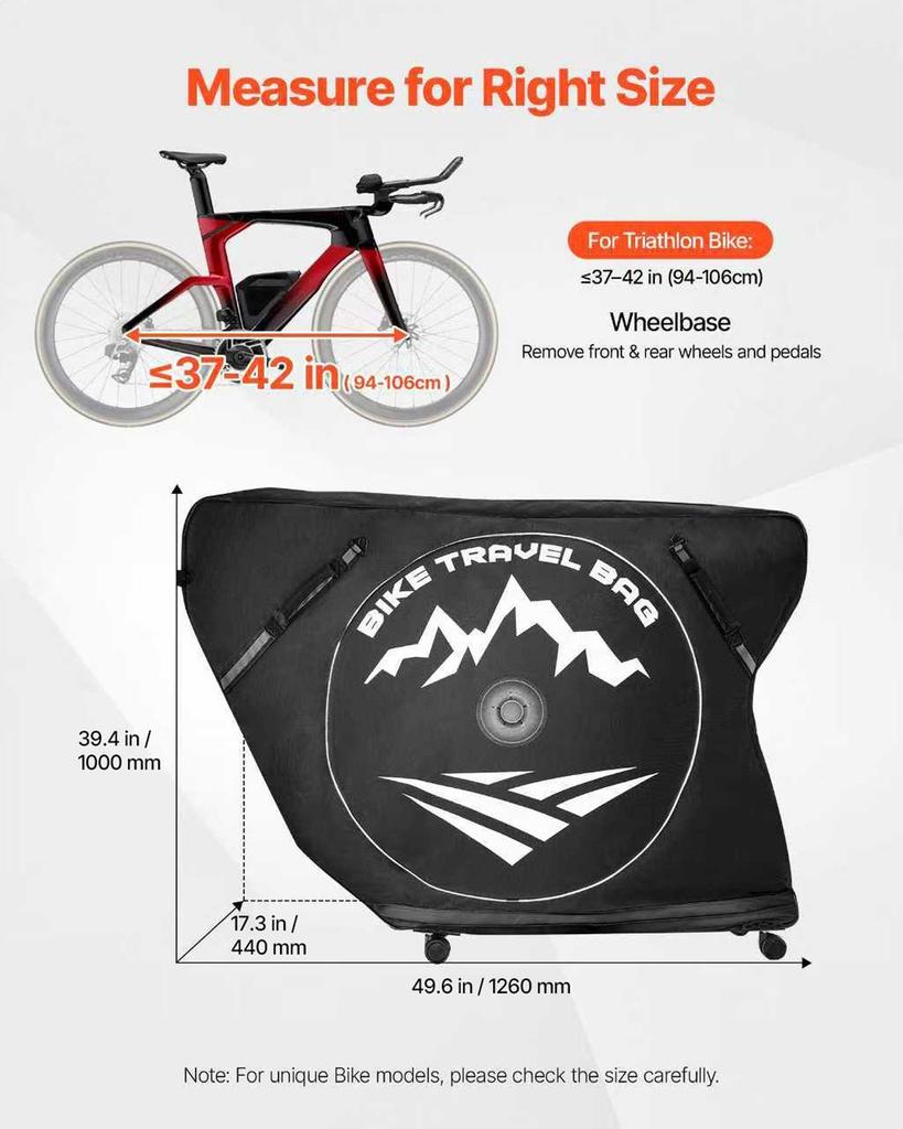 Triathlon Bike Travel Bag, Transport Bicycle Storage Carry Bag with TSA Lock & Dual Zipper, Triathlon Bicycle Case Max. Wheelbase 106 cm for Travel,