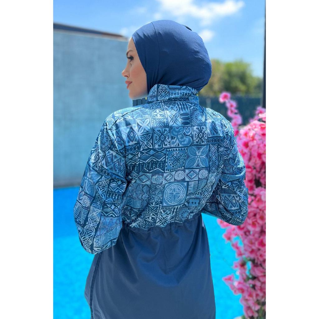 Полностью закрытый купальник в хиджабе с парашютом и узором плитки R040 Rabia