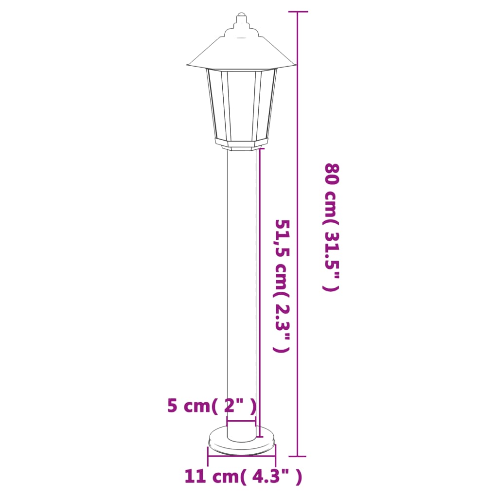 Path Lights 3 pcs Black 80 cm Stainless Steel