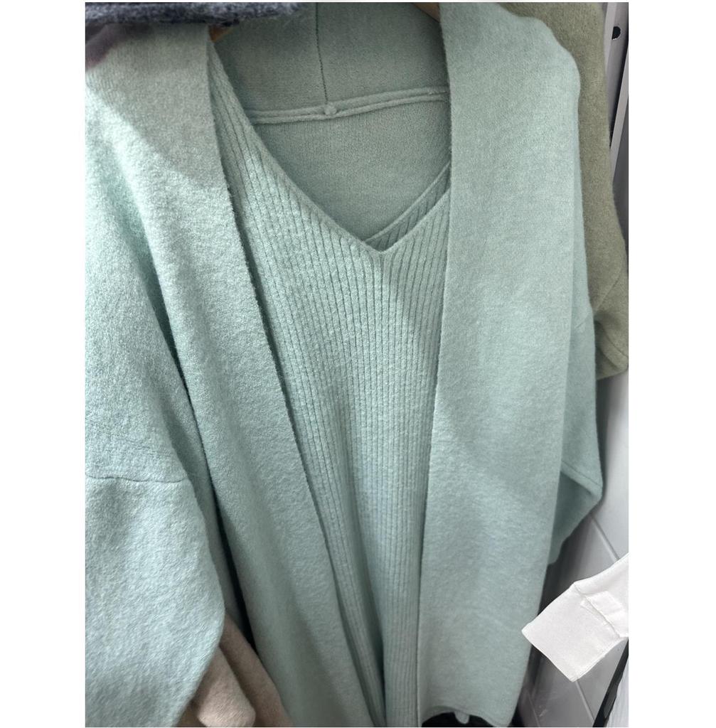 2024 Women's V-Neck Long Knitted Cardigan & Strap Dress Set