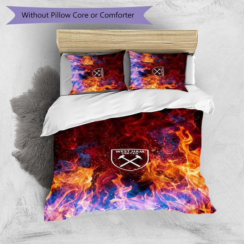 West Ham United Football Printed 3 Pieces Bedding Set, Comfortable Skin Friendly Bedroom Duvet Cover Set