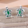 Cute Female Green Turtle Zircon Stone Stud Earrings Silver Color Dainty Gift Wedding Jewelry For Women