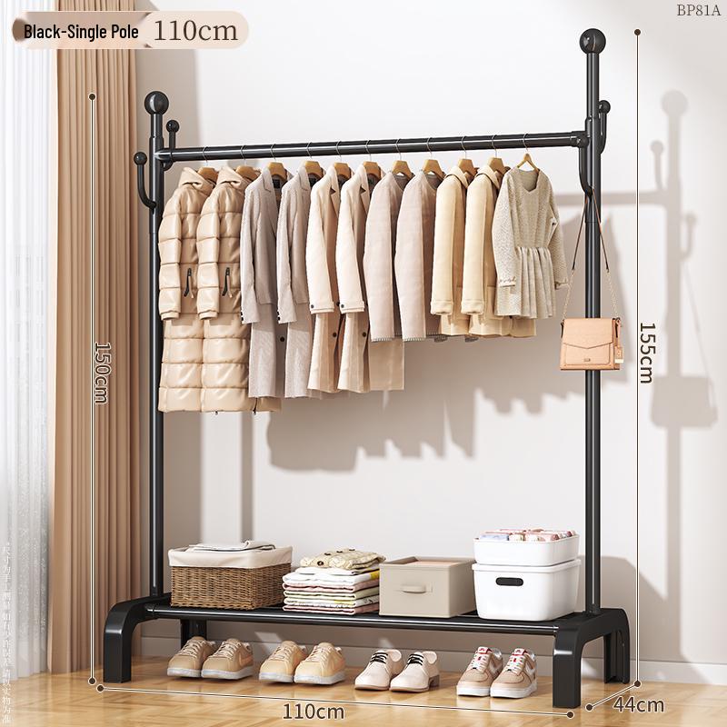 Floor-Standing Balcony Clothes Rack, Indoor Hat Holder, Simple Bedroom Storage, and Hanging Pole.