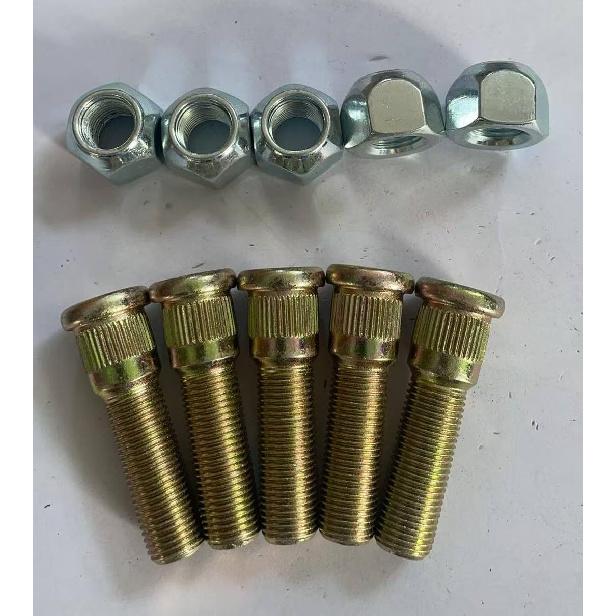5Pcs 1/2"-20 X 2 In. UHL Length 0.61 In. Knurl Press-In Wheel Studs With Lug Nuts Replacement For Dexter 3500-7000Lbs Axle Trailer Hub