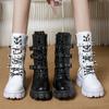 Gothic Punk Style Thick Soled Round Toe Leather Buckle Strap Women's Mid-Calf  Boots Autumn Winter New Platform Woman Shoes