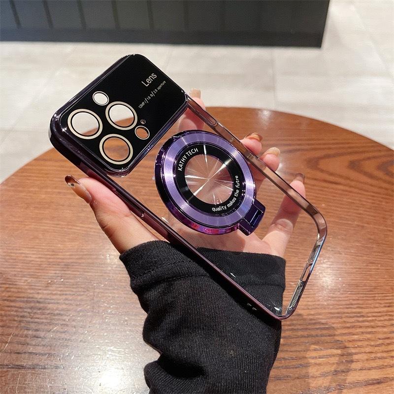 Применимо к Apple 14 Гальванизированный кронштейн с магнитной присоской с большим окном Чехол для мобильного телефона IPhone 15 Pro Непротекаемая крышка