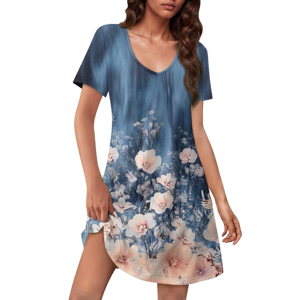 Женский повседневный сарафан с карманами, летнее пляжное платье в стиле бохо, цветочные блузки для женщин, футболки, платья с V-образным вырезом, свободные платья