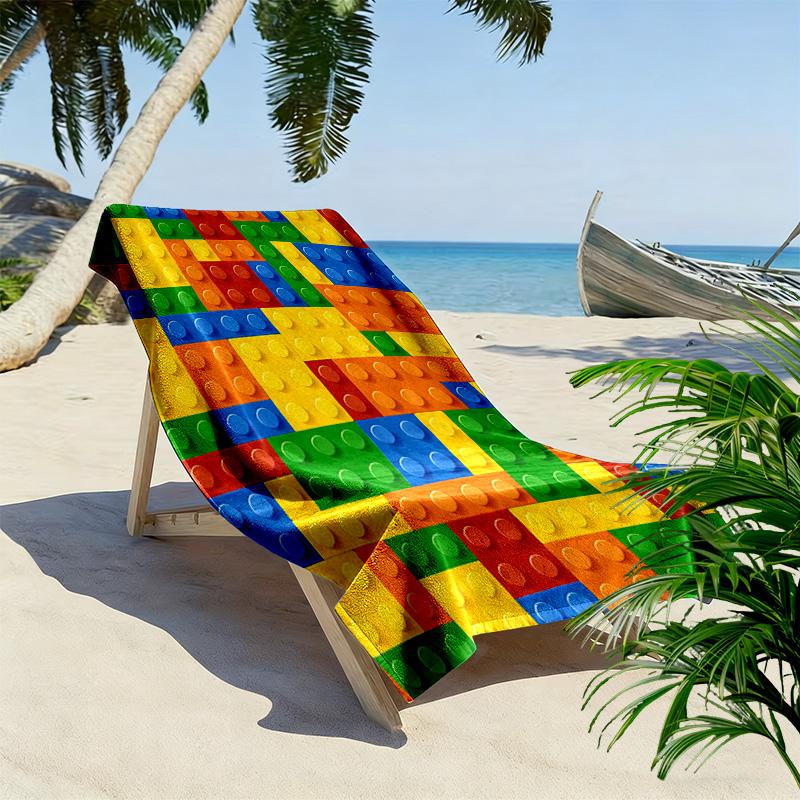 Building Blocks Print Beach Towel, Large Soft Quick Dry Towel for Beach Camping Swimming
