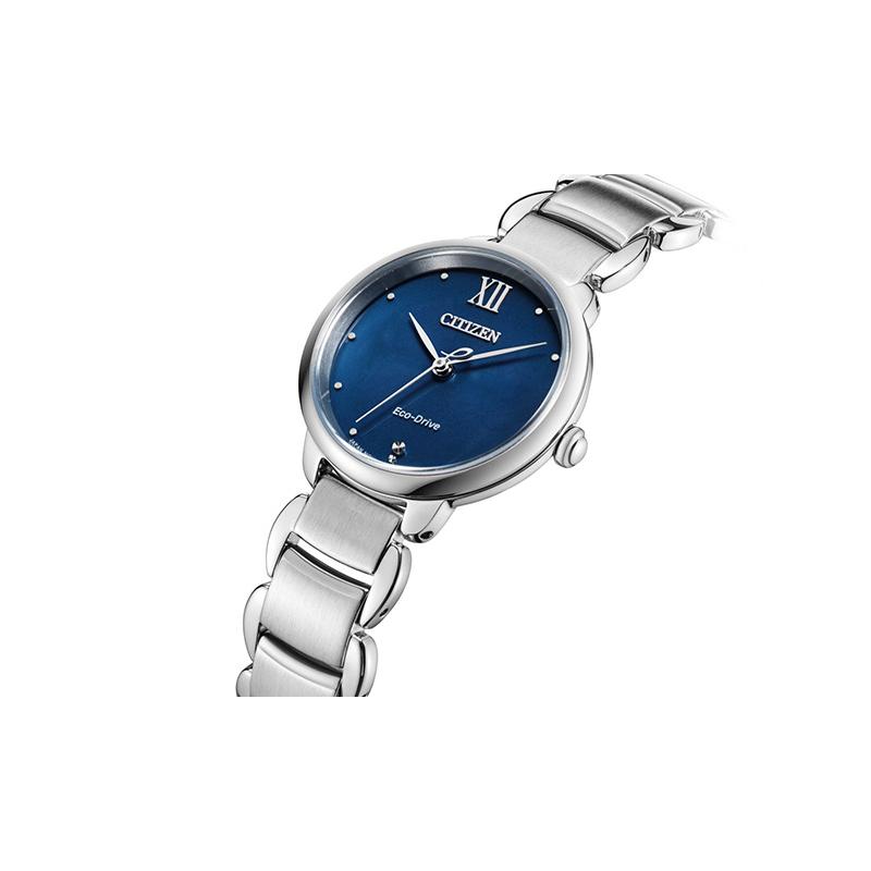 Citizen Серия Eco-Drive 50м Водонепроницаемые Модные Солнечные Кварцевые Часы на Стальном Ремешке Женские Синий Циферблат EM0920-86L