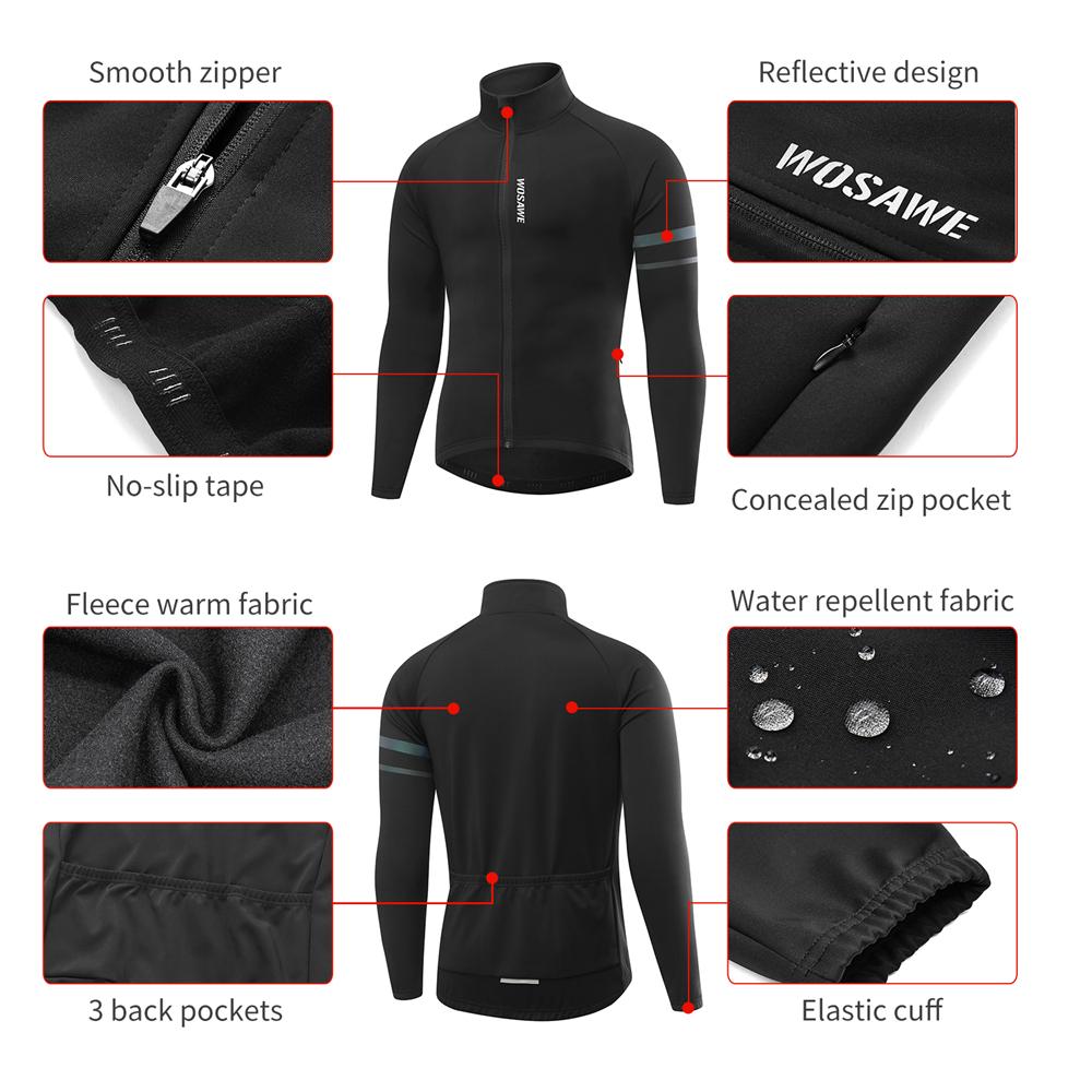 Cycling Jerseys WOSAWE Winter Thermal Fleece Warm Coat Tops
