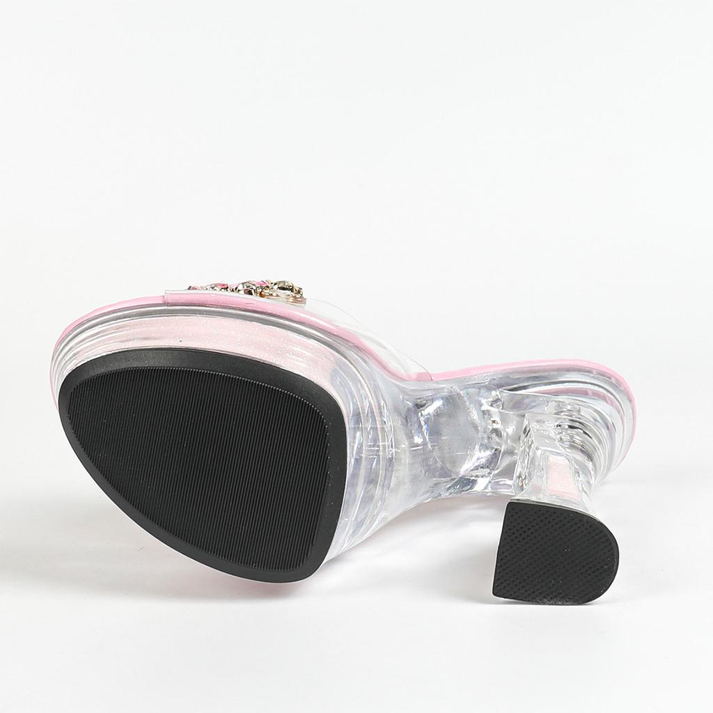 Стеклянные отельные туфли со стразами, толстый каблук, банкетные тапочки, женские летние прозрачные водонепроницаемые на платформе, толстая подошва, сексуальные, с кристаллами