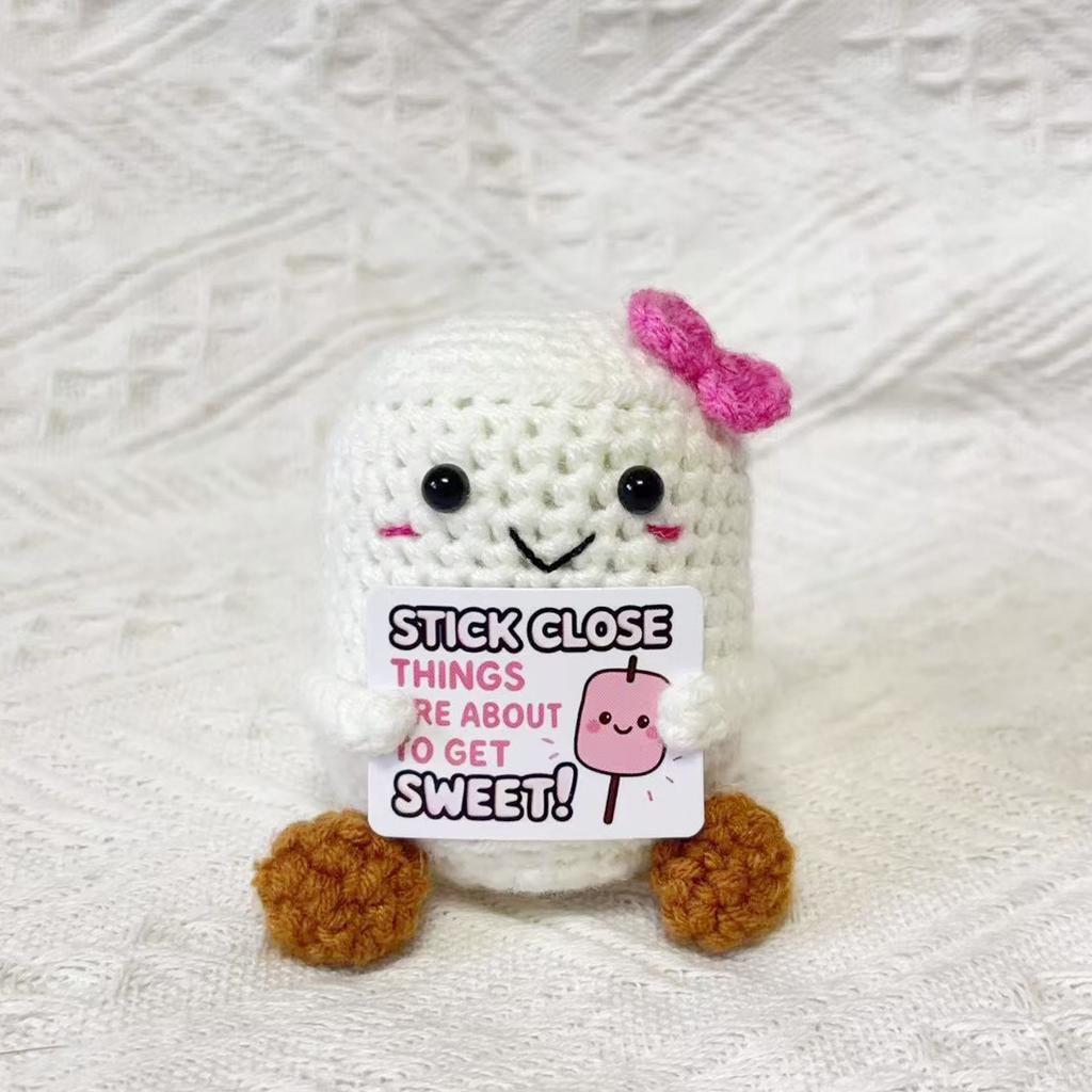 Funny Crochet Positive Marshmallows Doll Home Room Decoration Handmade Knitted Marshmallows Desk Ornament for Best Friend Couple