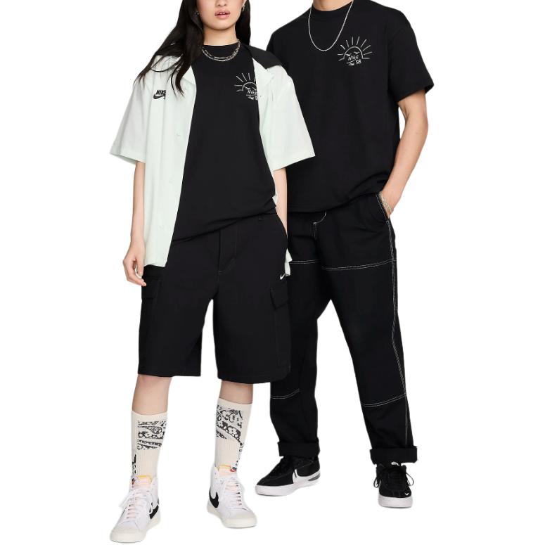 Nike Футболка унисекс с вышитым логотипом и круглым вырезом, повседневная, с коротким рукавом, черная FZ5282-010