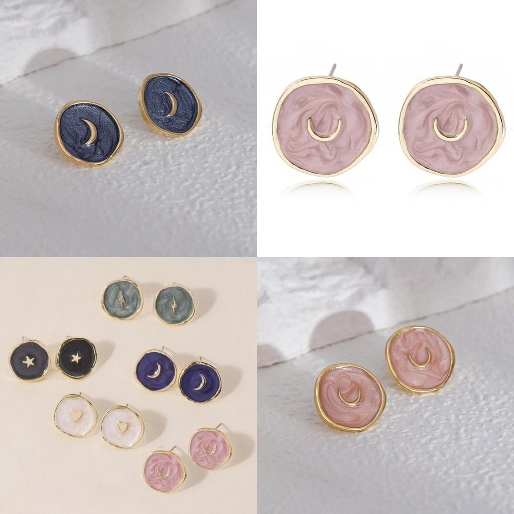 Versatile Heart Geometric Moon Star Earrings For Women In Colors Multiple