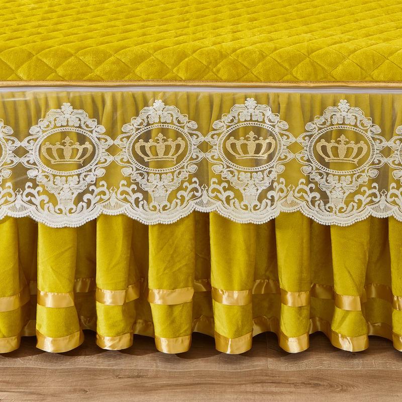 3 шт. Утолщенная кружевная юбка для кровати на осень и зиму, Кружевная накидка на кровать из кристального бархата, Мягкая и удобная, Постельное белье для спальни и гостевой комнаты