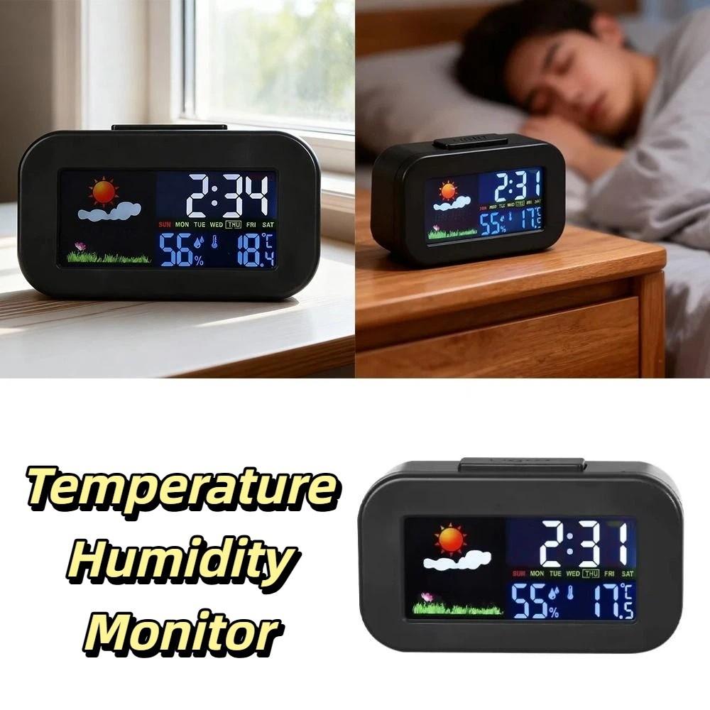 Large Screen Weather Station Clock Brightly Colored Temperature Humidity Monitor Home Users