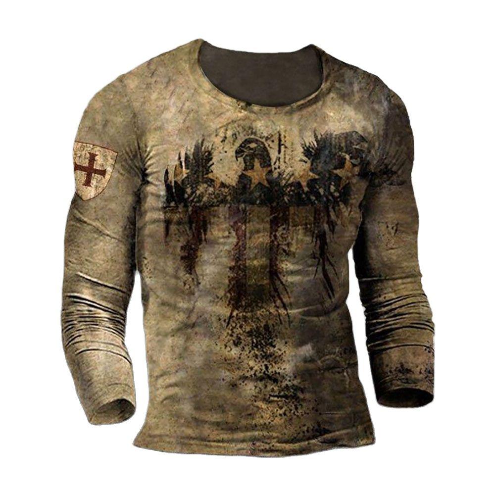 Мужская футболка с длинным рукавом в стиле ретро с 3D рыцарями тамплиеров, свободные футболки с круглым вырезом в стиле хип-хоп, блузка, пуловер больших размеров, футболки