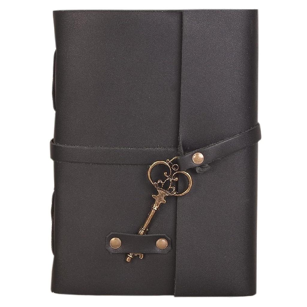 Leather Diary - Antique Handmade Leather Bound Notepad for Men and Women Unlined Paper, Travel Diary and Notebooks -7 X 5 Inches - (Black)