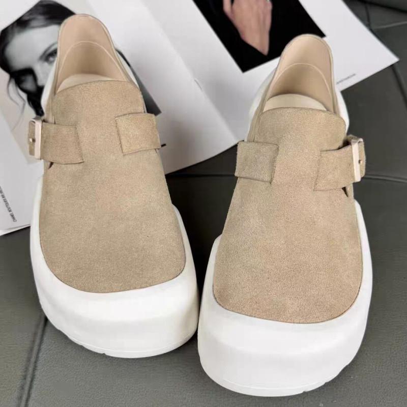 Женские нескользящие туфли Boken из коровьей замши с плоской подошвой и однотонным ремнем с пряжкой, удобные и повседневные тапочки